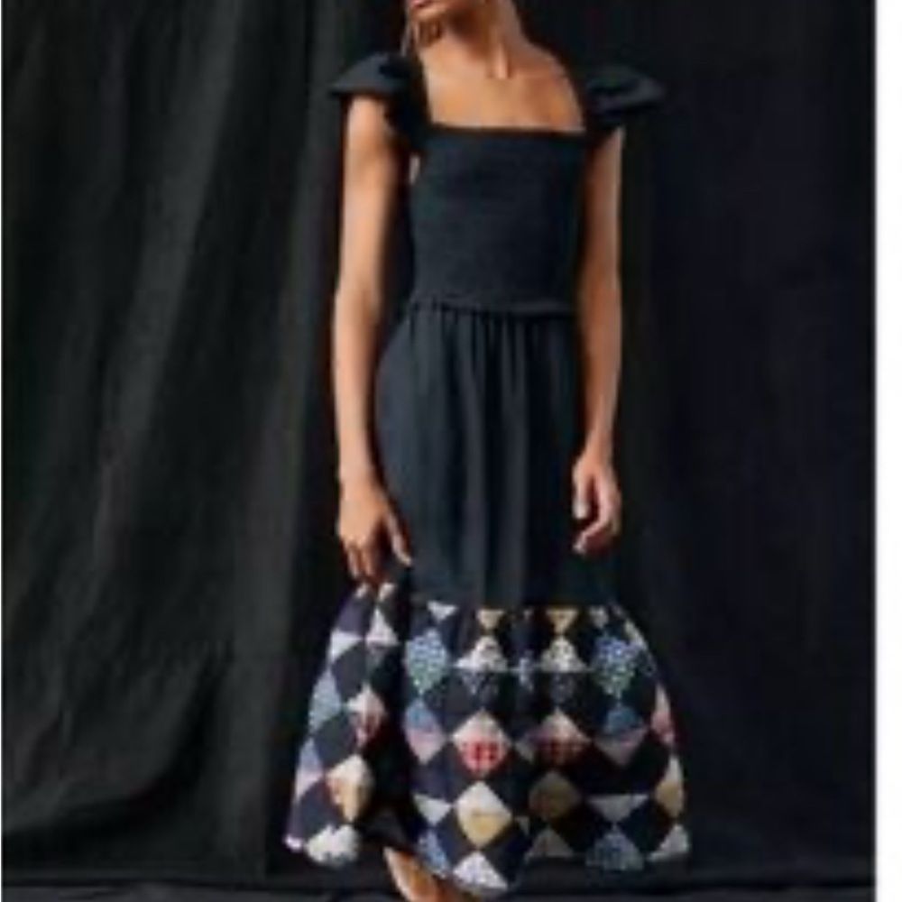 Anthropologie Black Maxi Dress with Multicolor Pattern